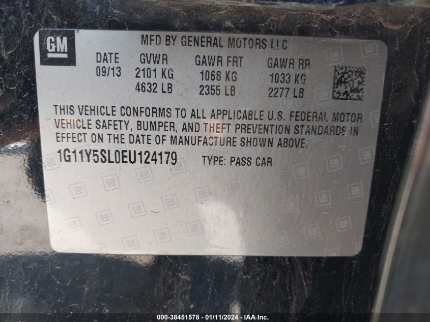 2014 CHEVROLET IMPALA 1LS - 1G11Y5SL0EU124179