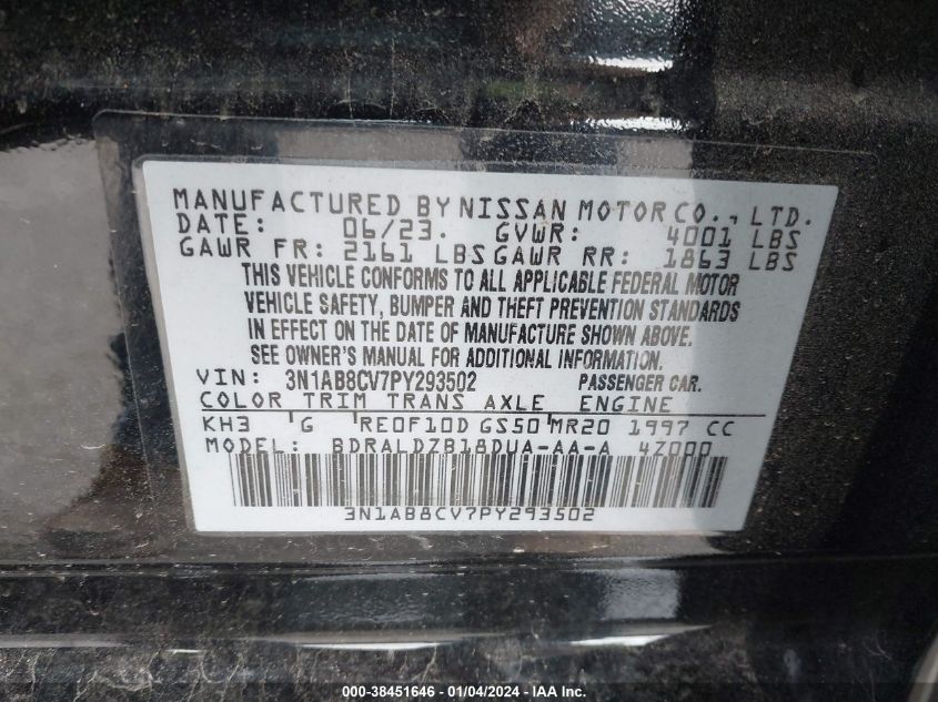 2023 NISSAN SENTRA SV - 3N1AB8CV7PY293502