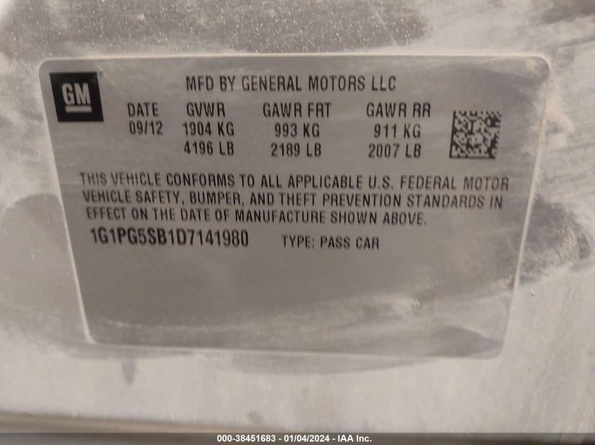 2013 CHEVROLET CRUZE LTZ - 1G1PG5SB1D7141980