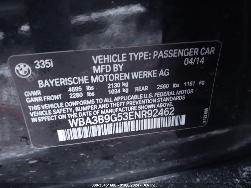 2014 BMW 335I XDRIVE - WBA3B9G53ENR92462