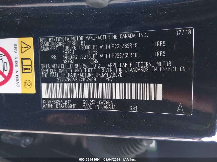 2018 LEXUS RX 350 - 2T2BZMCA8JC162469