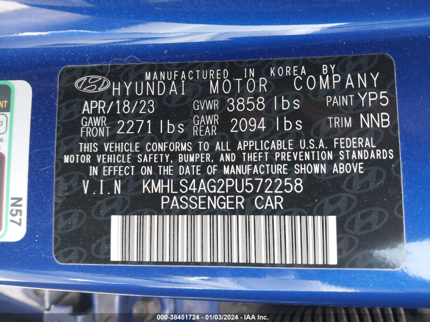 2023 HYUNDAI ELANTRA SEL - KMHLS4AG2PU572258