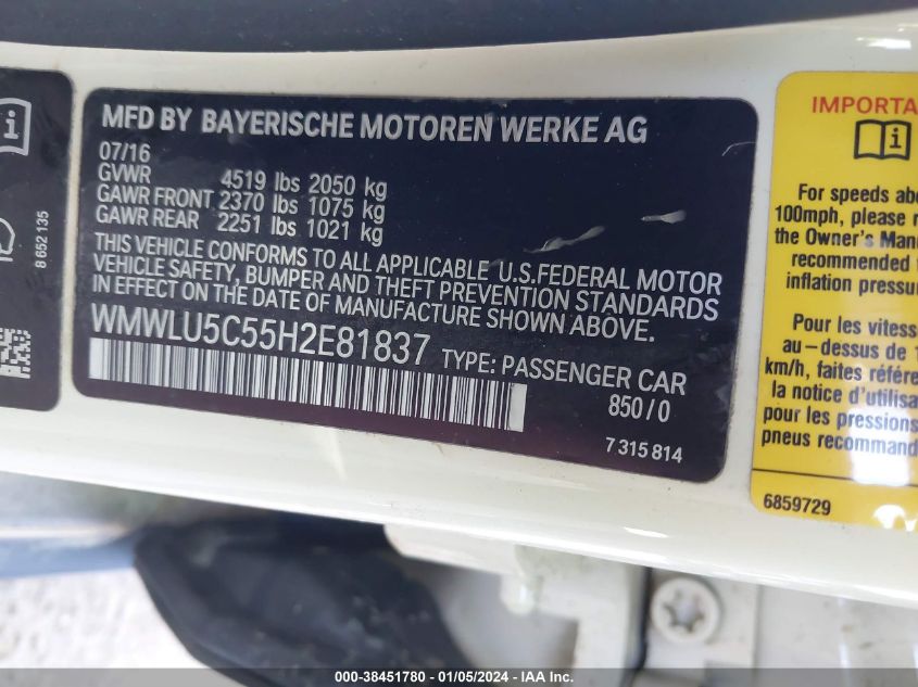 2017 MINI CLUBMAN COOPER S - WMWLU5C55H2E81837