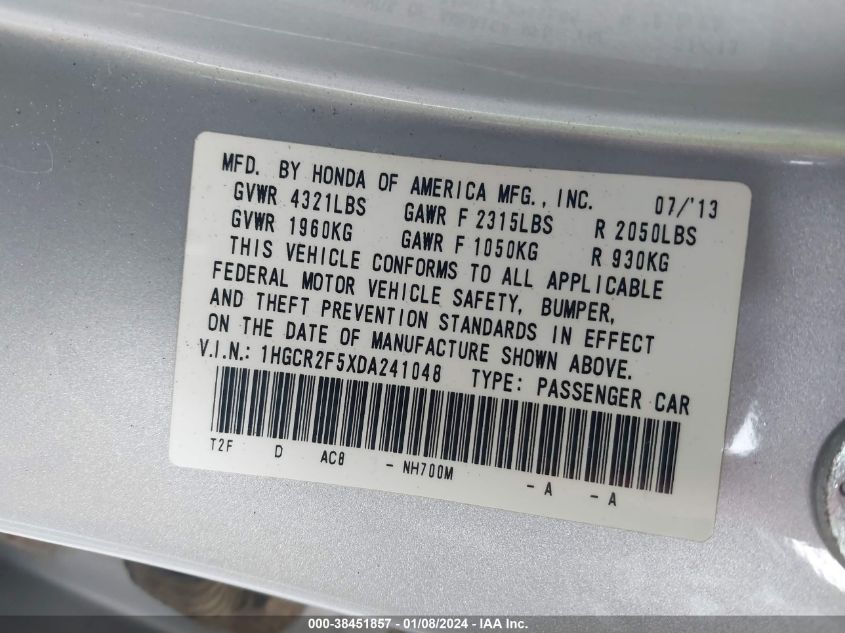 2013 HONDA ACCORD SPORT - 1HGCR2F5XDA241048