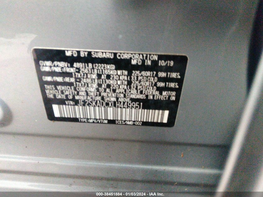 2020 SUBARU FORESTER - JF2SKADCXLH449951