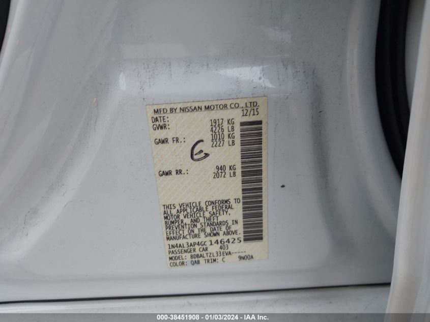 2016 NISSAN ALTIMA 2.5 SL - 1N4AL3AP4GC146425