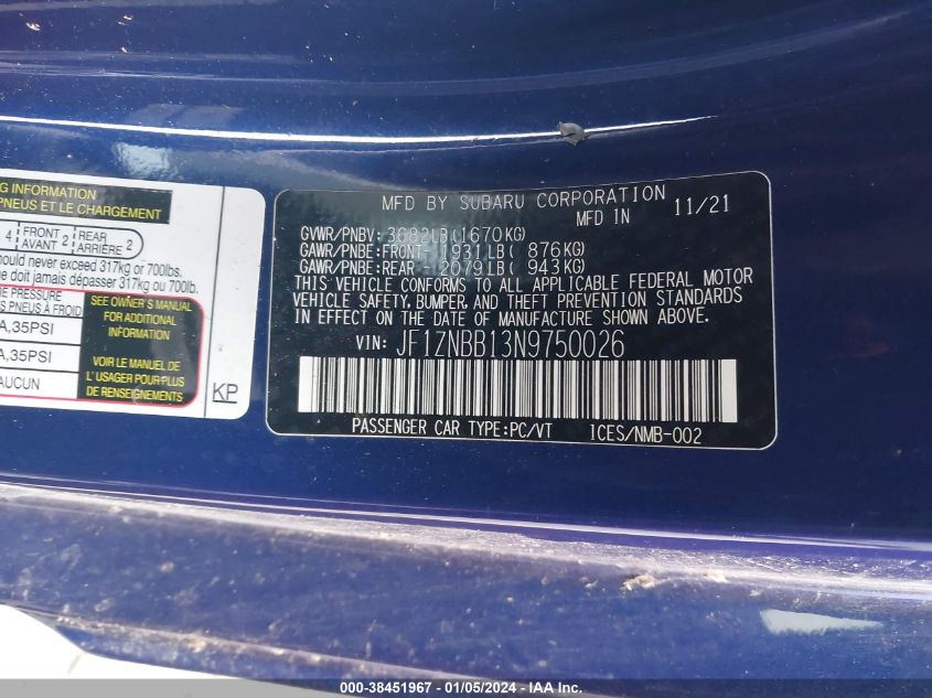 2022 TOYOTA GR86 - JF1ZNBB13N9750026
