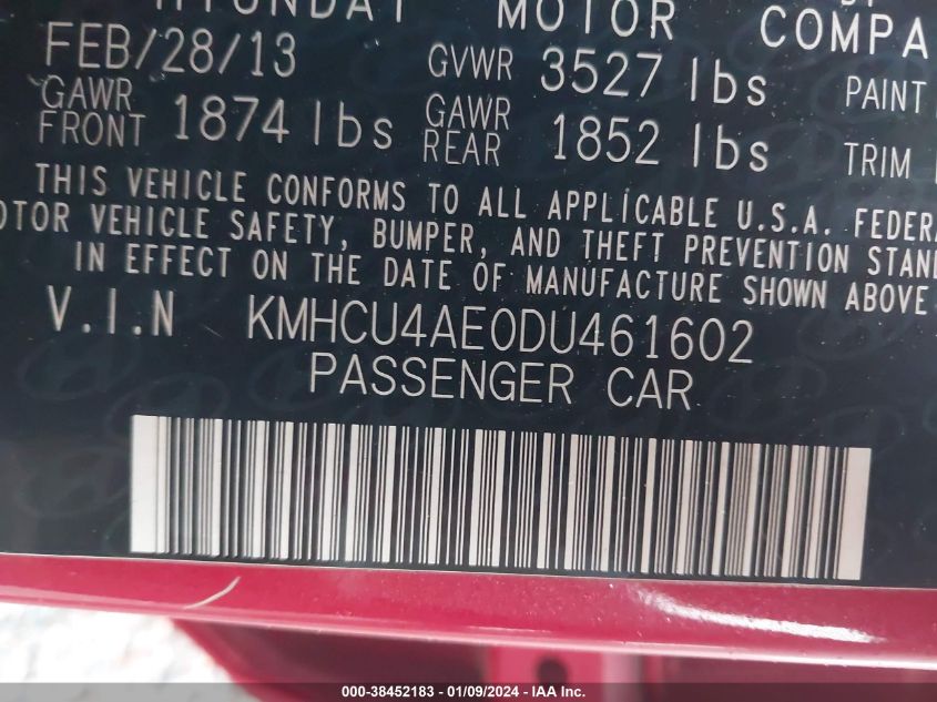 2013 HYUNDAI ACCENT GLS - KMHCU4AE0DU461602