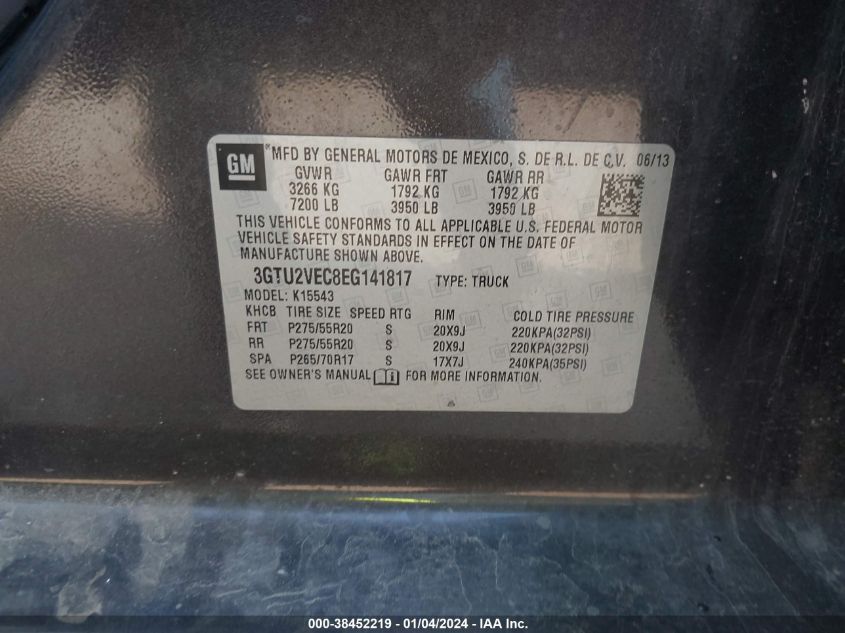2014 GMC SIERRA 1500 K1500 SLT - 3GTU2VEC8EG141817