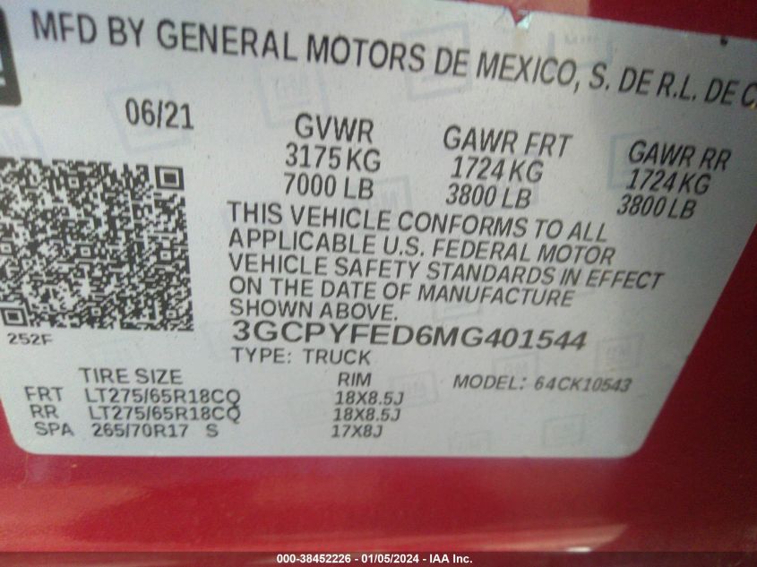 2021 CHEVROLET SILVERADO 1500 4WD  SHORT BED LT TRAIL BOSS - 3GCPYFED6MG401544
