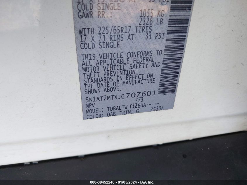 2018 NISSAN ROGUE SV - 5N1AT2MTXJC707601