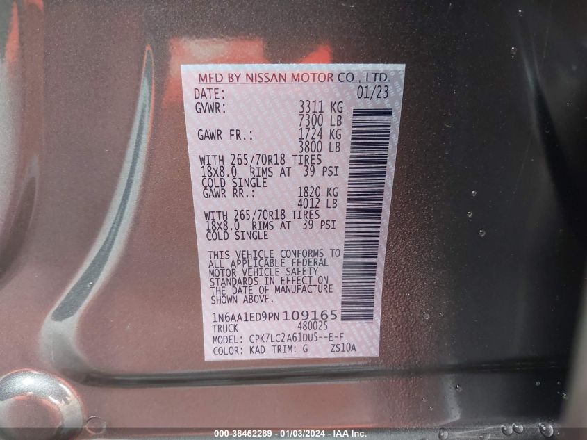 2023 NISSAN TITAN SV 4X4 - 1N6AA1ED9PN109165