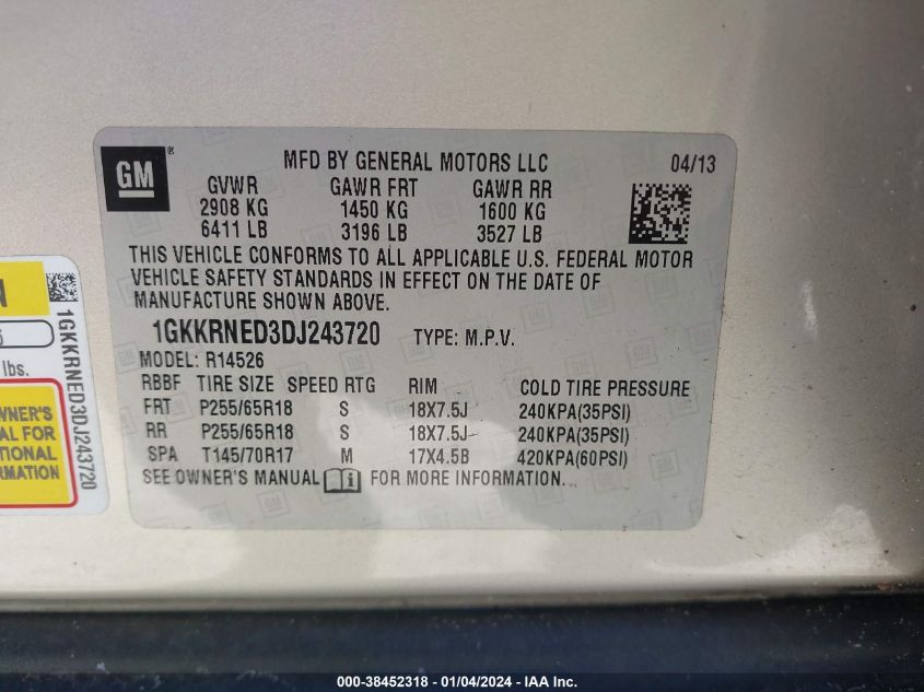 2013 GMC ACADIA SLE-1 - 1GKKRNED3DJ243720