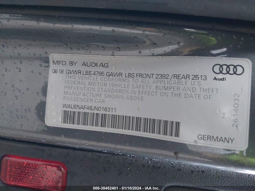 VIN WAUENAF46JN016311 2018 AUDI A4 2.0T PREMIUM/2.0T TECH PREMIUM