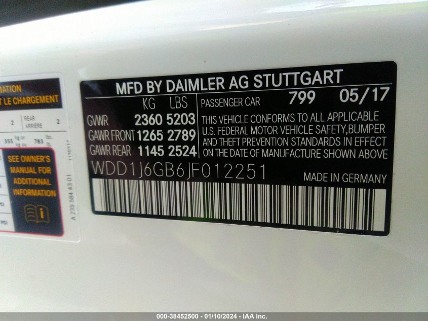 2018 MERCEDES-BENZ E 400 4MATIC WDD1J6GB6JF012251