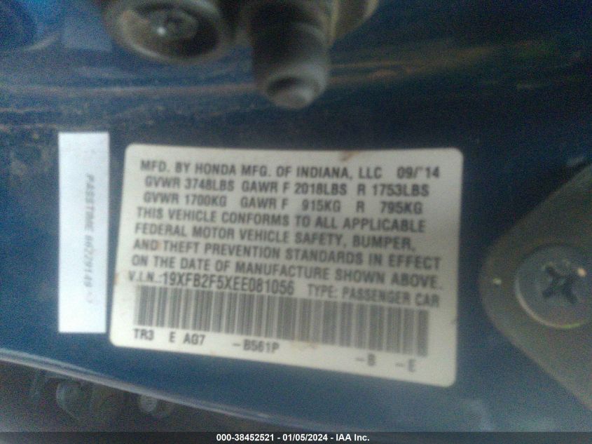 2014 HONDA CIVIC LX - 19XFB2F5XEE081056