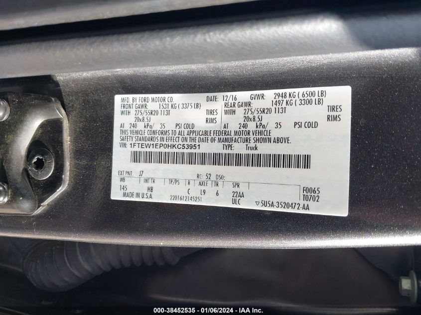 2017 FORD F-150 SUPERCREW - 1FTEW1EP0HKC53951