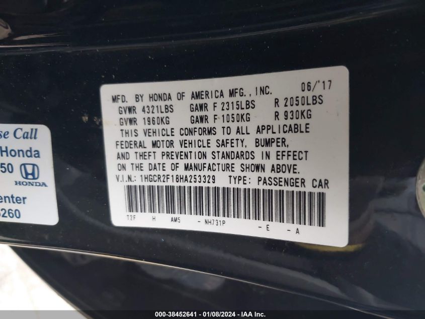 2017 HONDA ACCORD SPORT SPECIAL EDITION - 1HGCR2F18HA253329