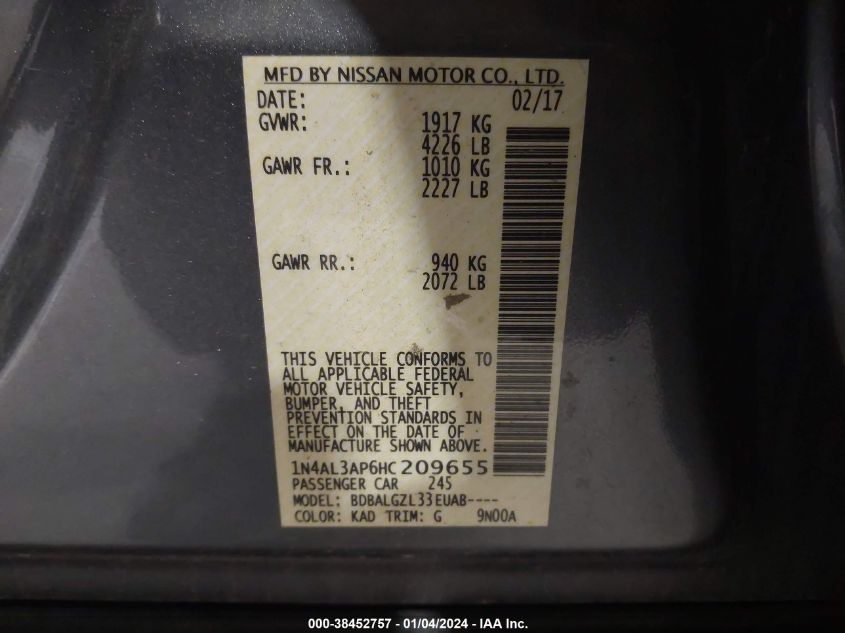 2017 NISSAN ALTIMA 2.5 S - 1N4AL3AP6HC209655