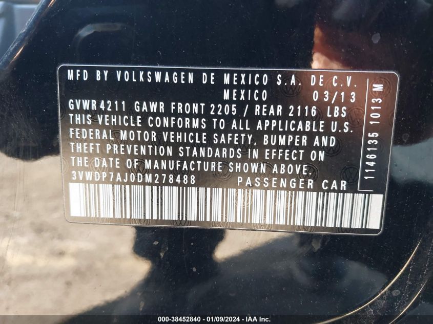 2013 VOLKSWAGEN JETTA 2.5L SE - 3VWDP7AJ0DM278488