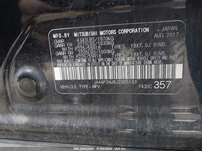 VIN JA4AP3AU6JZ005133 2018 MITSUBISHI OUTLANDER SPORT 2.0 ES