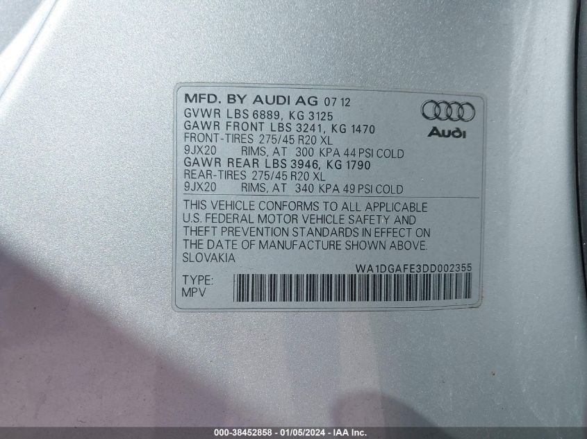 2013 AUDI Q7 PRESTIGE - WA1DGAFE3DD002355