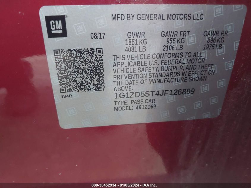 2018 CHEVROLET MALIBU LT - 1G1ZD5ST4JF126899