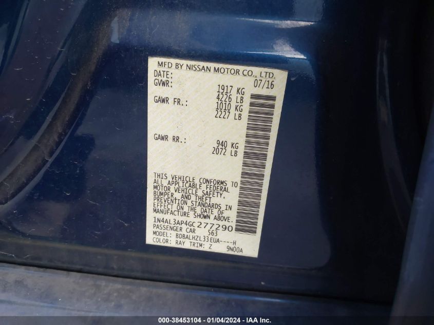 2016 NISSAN ALTIMA 2.5 SR - 1N4AL3AP4GC277290