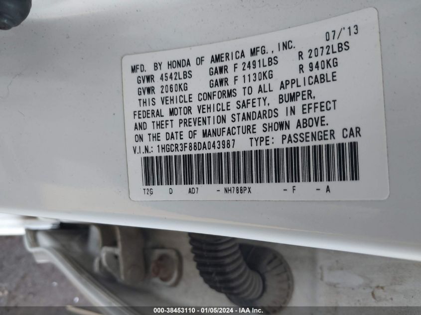 2013 HONDA ACCORD EX-L V-6 - 1HGCR3F88DA043987