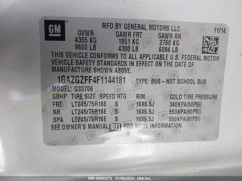 2015 CHEVROLET EXPRESS 3500 LS - 1GAZGZFF4F1144181