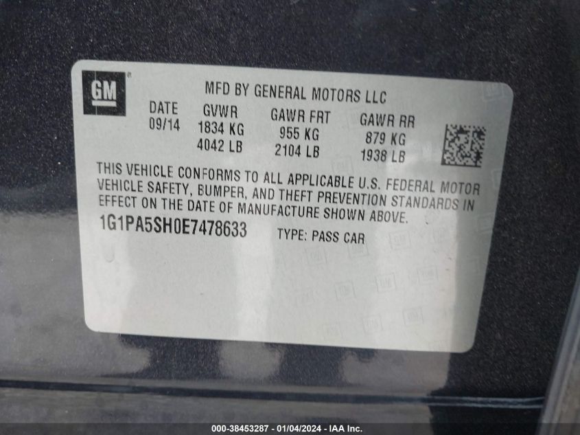 2014 CHEVROLET CRUZE LS - 1G1PA5SH0E7478633