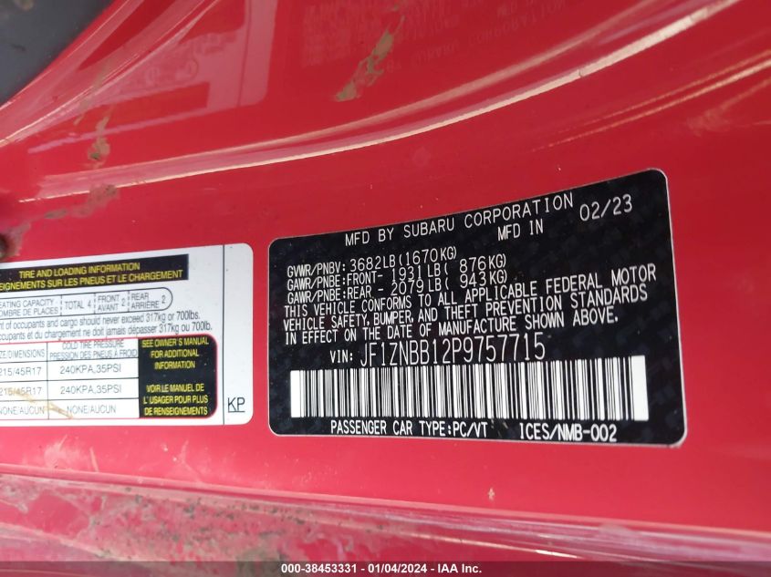 2023 TOYOTA GR86 JF1ZNBB12P9757715