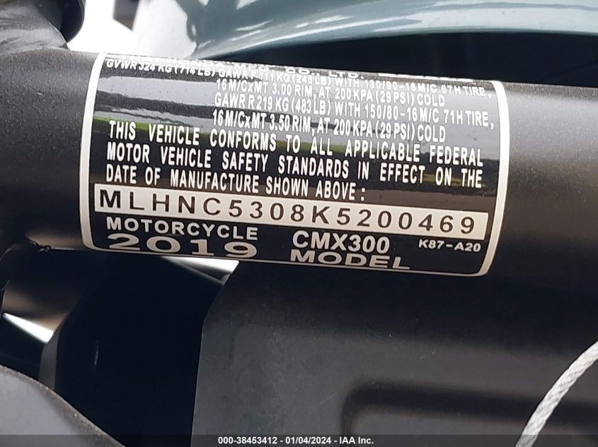 2019 HONDA CMX300 MLHNC5308K5200469