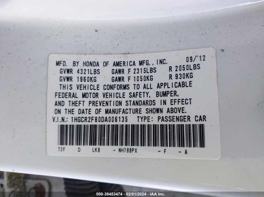 2013 HONDA ACCORD EX-L - 1HGCR2F80DA006135
