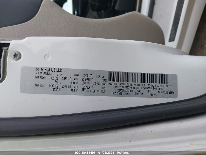 2017 DODGE GRAND CARAVAN SE - 2C4RDGBG6HR848612
