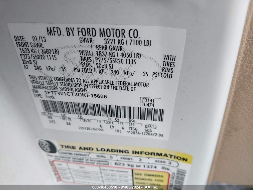 2013 FORD F-150 SUPERCREW - 1FTFW1CT3DKE15666