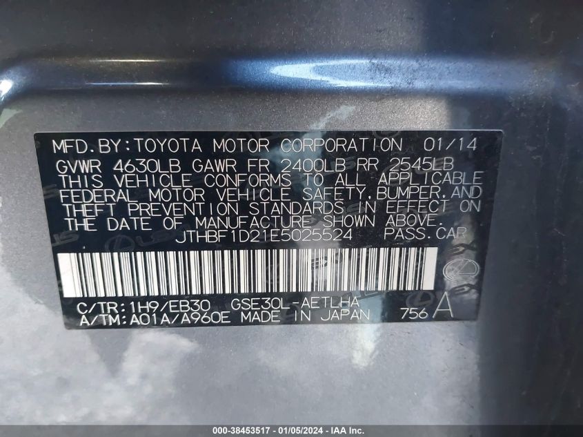 2014 LEXUS IS 250 - JTHBF1D21E5025524