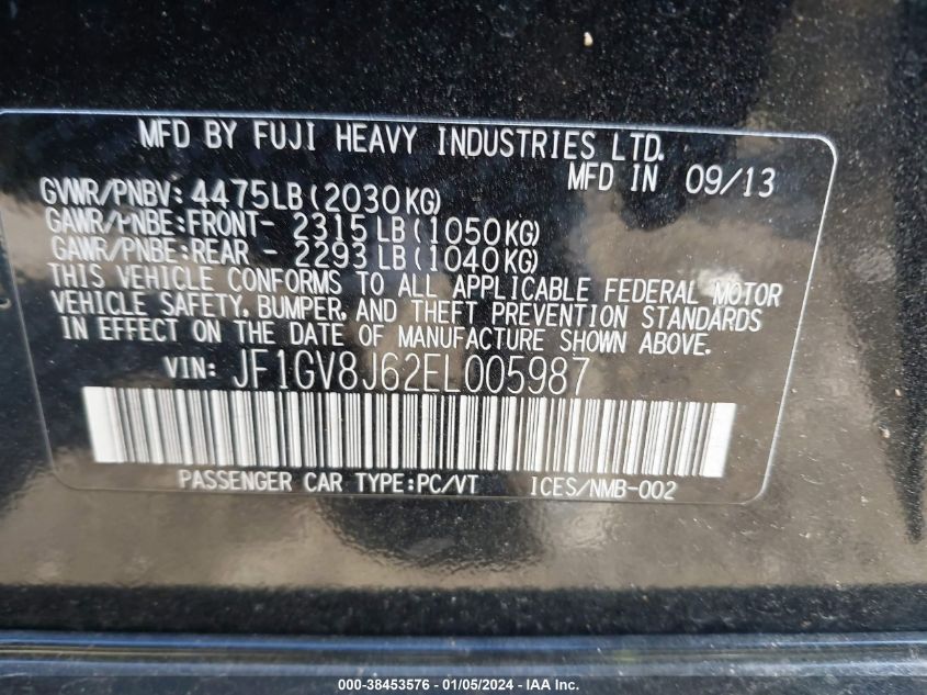 2014 SUBARU IMPREZA WRX STI JF1GV8J62EL005987