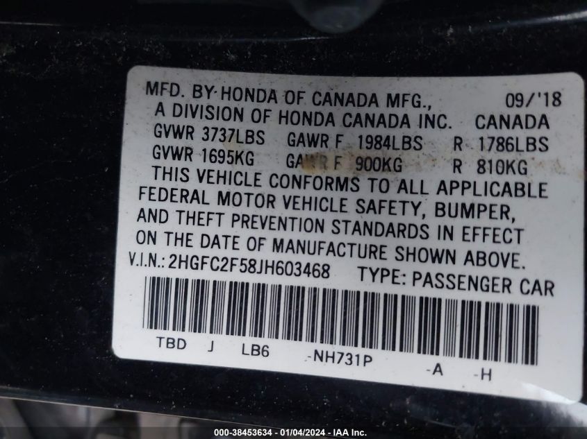 2018 HONDA CIVIC LX - 2HGFC2F58JH603468