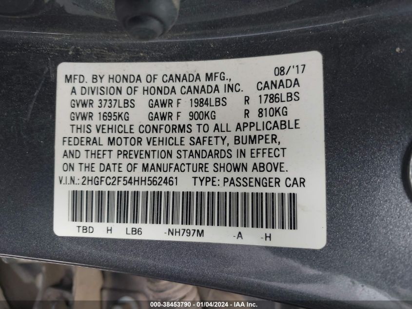 2017 HONDA CIVIC LX - 2HGFC2F54HH562461