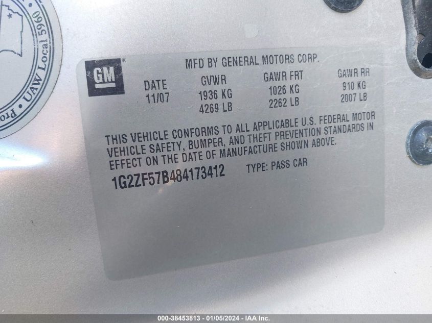 1G2ZF57B484173412 | 2008 PONTIAC G6