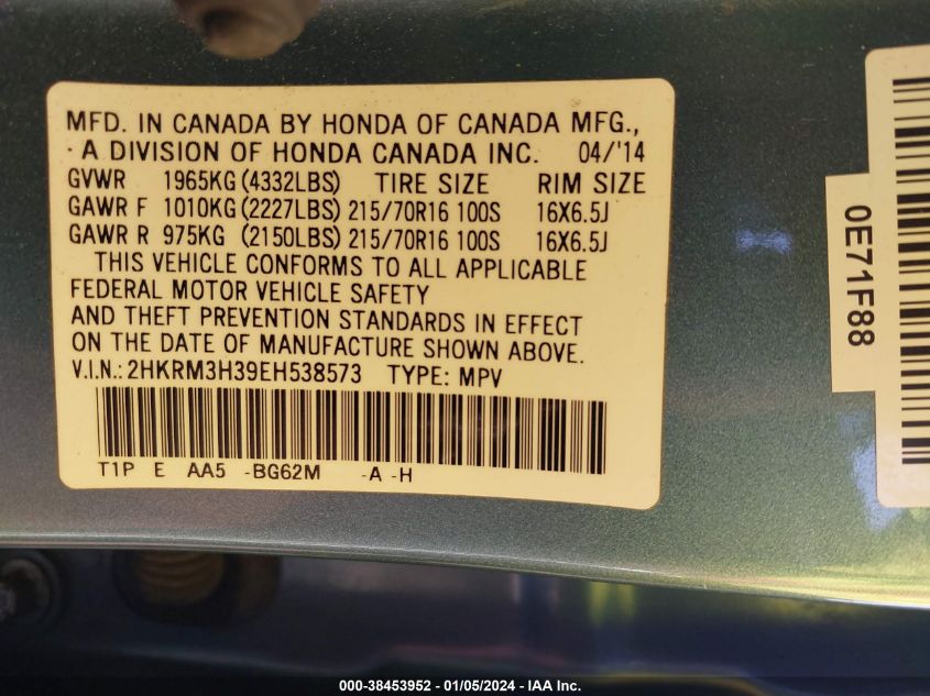 2014 HONDA CR-V LX - 2HKRM3H39EH538573