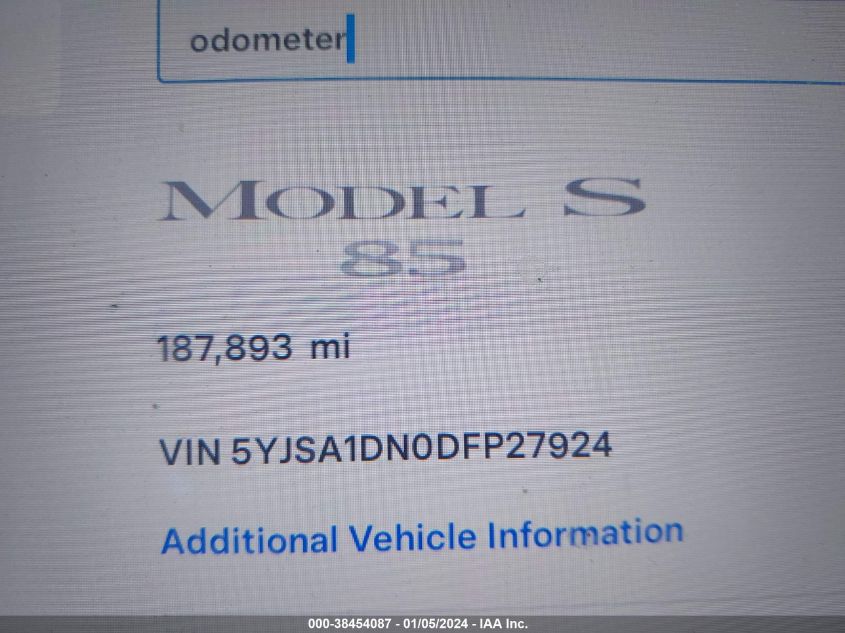 2013 TESLA MODEL S - 5YJSA1DN0DFP27924