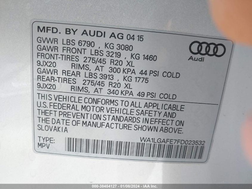 2015 AUDI Q7 3.0T PREMIUM - WA1LGAFE7FD023532