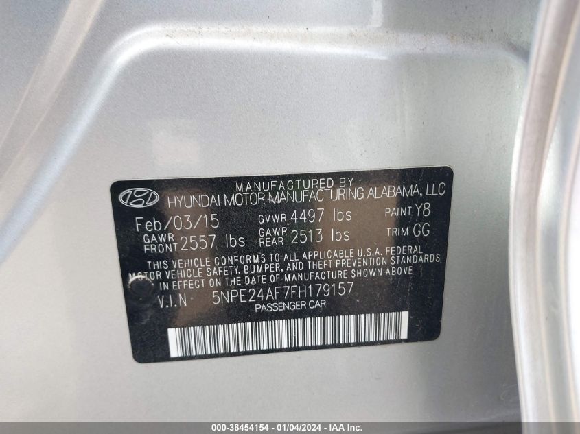 5NPE24AF7FH179157 | 2015 HYUNDAI SONATA