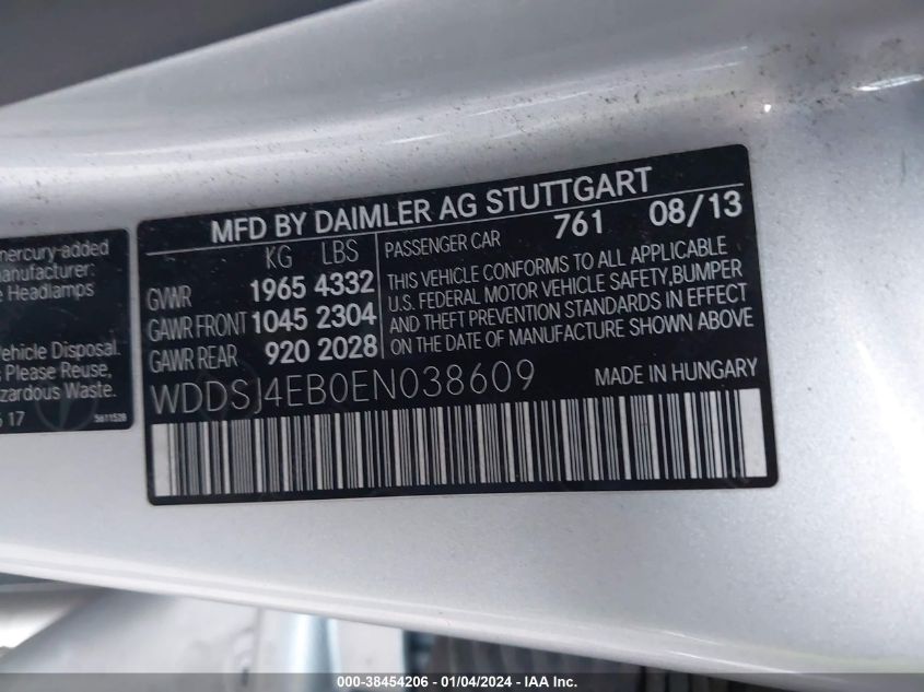 2014 MERCEDES-BENZ CLA 250 - WDDSJ4EB0EN038609