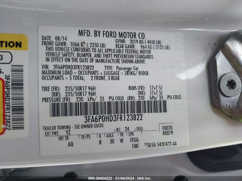 2015 FORD FUSION SE - 3FA6P0HD3FR123822