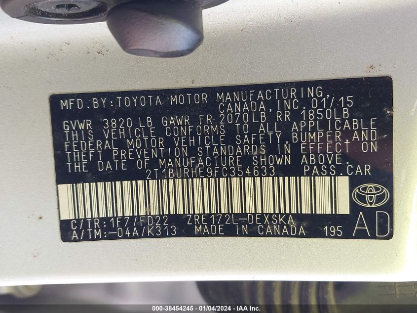 2015 TOYOTA COROLLA S - 2T1BURHE9FC354633