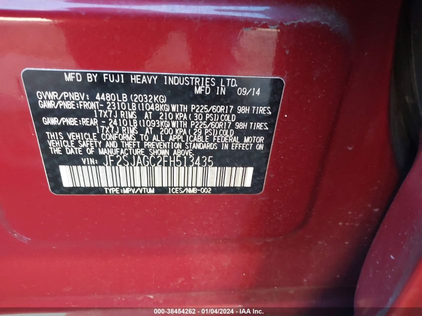 2015 SUBARU FORESTER 2.5I PREMIUM - JF2SJAGC2FH513435