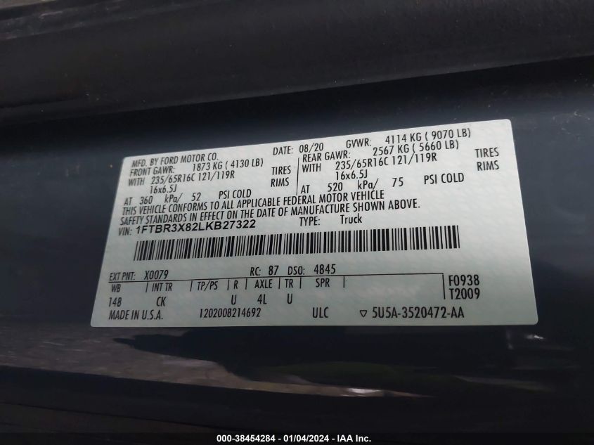 2020 FORD TRANSIT-250 CARGO VAN 1FTBR3X82LKB27322